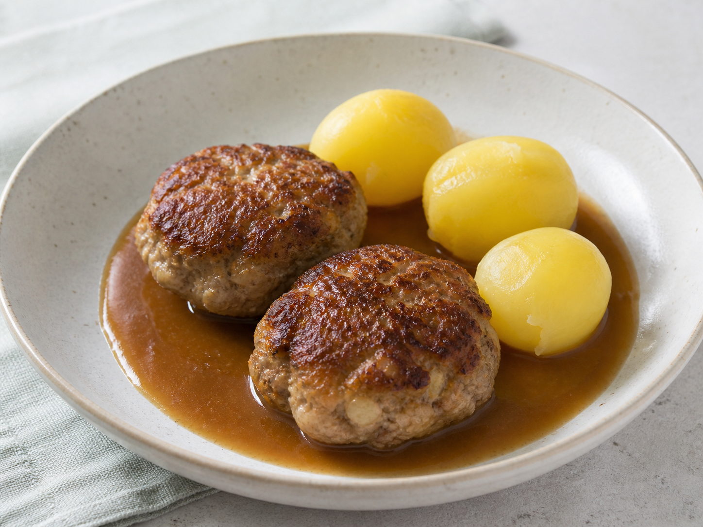 Frikadeller med kartofler og brun sovs