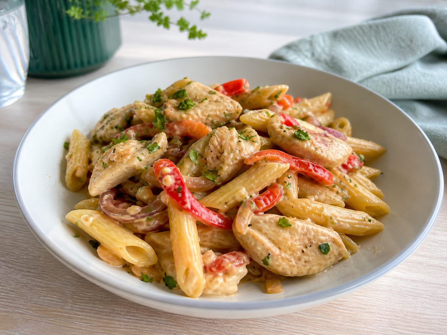 Nem pasta med kylling og grøntsager